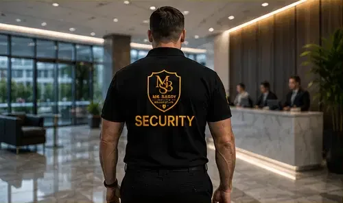 Uniformed security officer at a corporate reception area